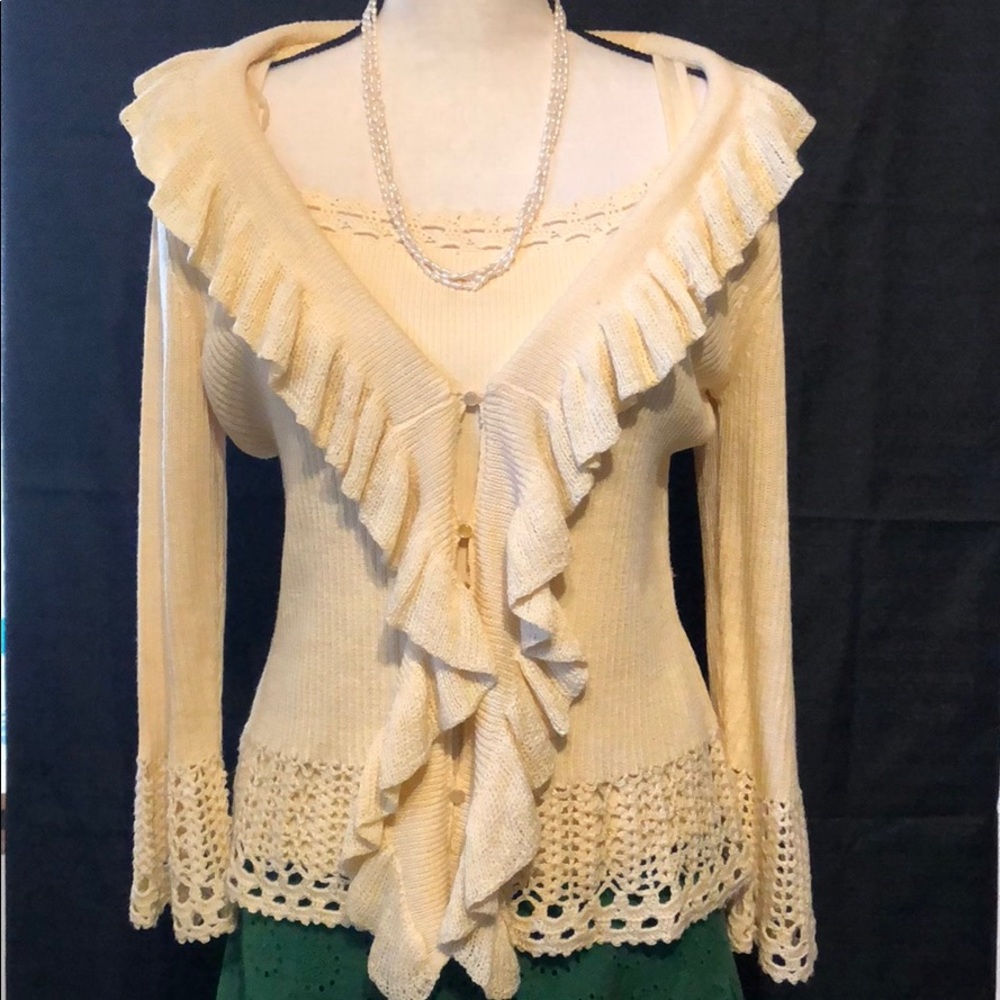 Light yellow knit cami and cardigan set
